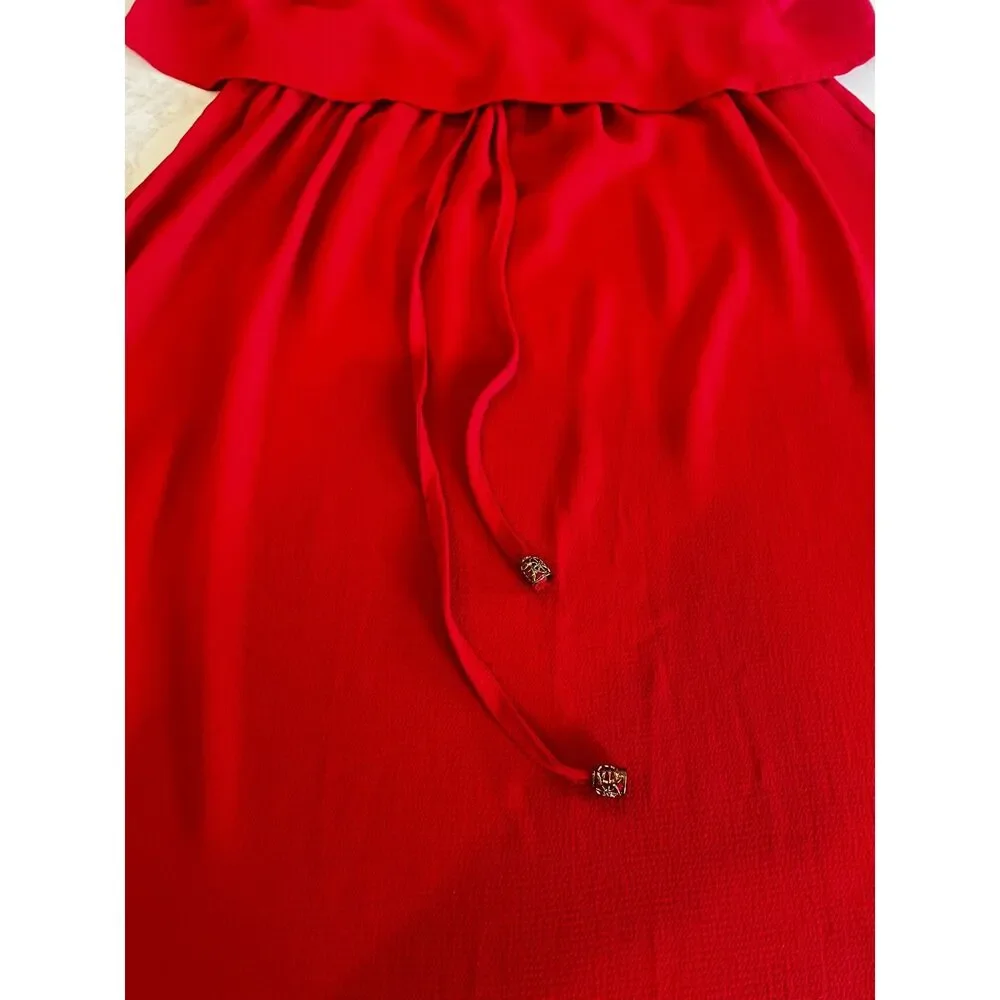 Women's Red Split Side Adjustable Strap Midi Dress Size M New With Tags - Picture 11 of 13